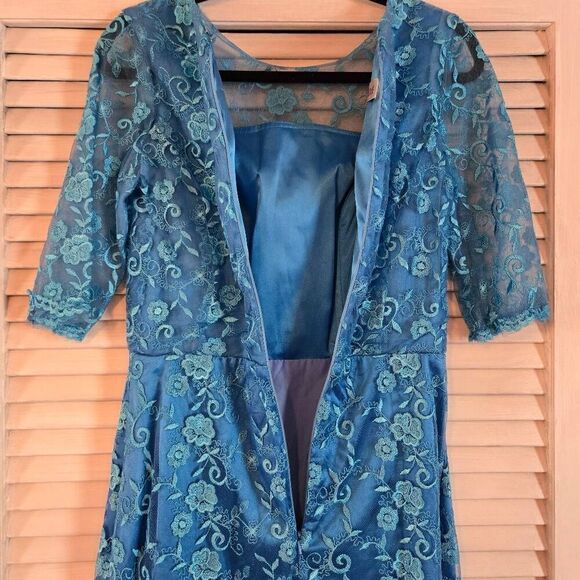 JJ's House Peacock Blue Reteo Style Dress Small 4/6 - Picture 7 of 8